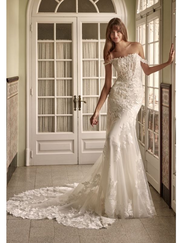 Embroidered Off-Shoulder Wedding Dress