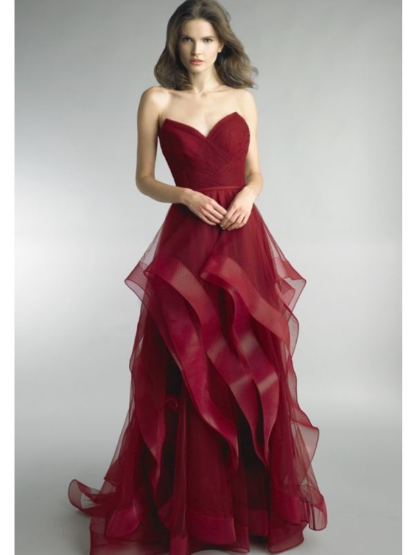 Draped Ruffle Tulle Gown