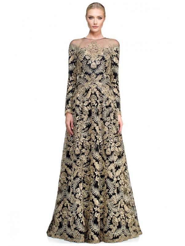 Embroidered Long Sleeves Evening Dress