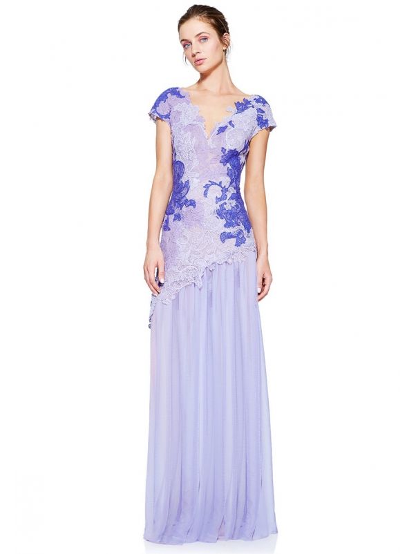 Embroidered Chiffon Evening Dress