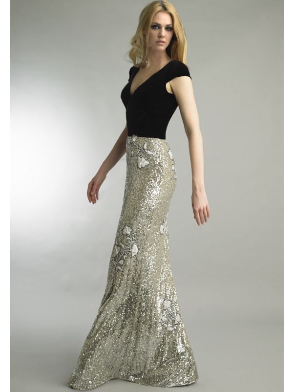 Sequined Evening Dress With Velvet Top