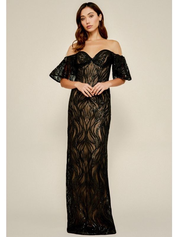 Sequined Evening Dress With Ruffles