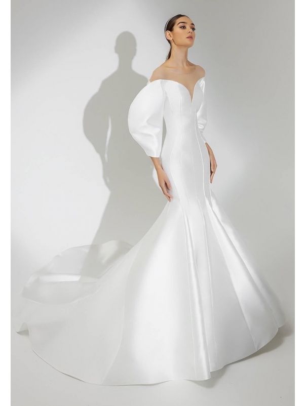 Puffed Sleeve Mikado Wedding Dress