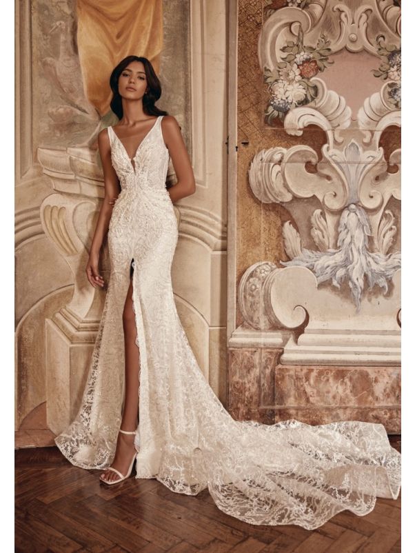 Embroidered Backless Wedding Dress