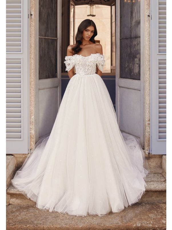 Draped Floral Princess Wedding Dress