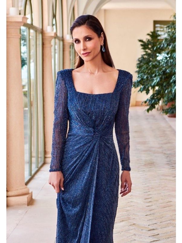 Beaded Long Sleeve Gown