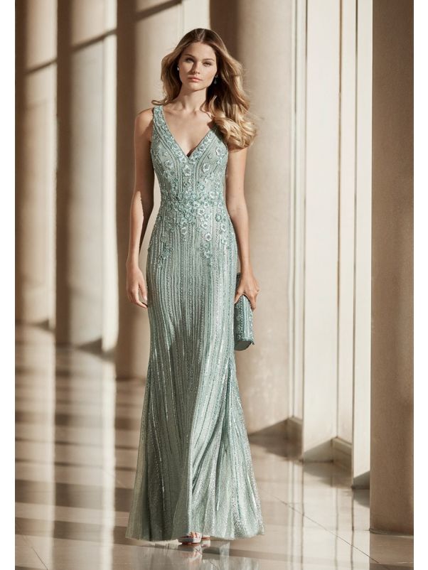 Beaded Floral Tulle Gown