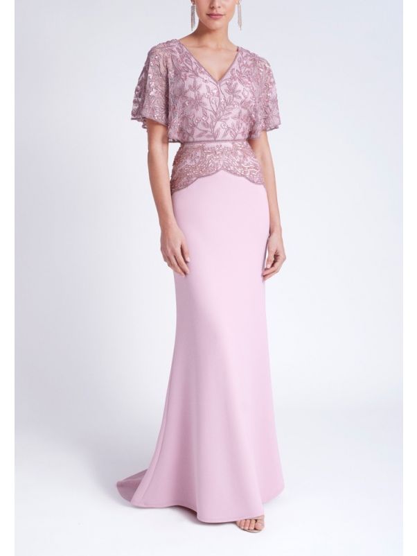 Embellished Crepe Evening Gown