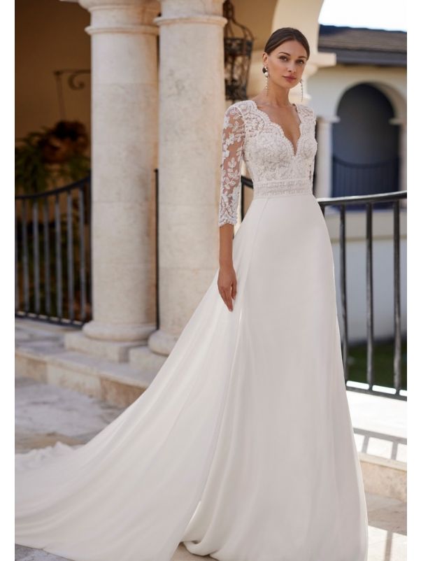 Embroidered Sheer Back Wedding Dress