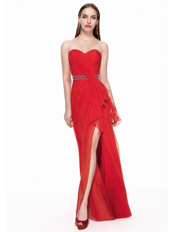 Draped Chiffon Slit Gown