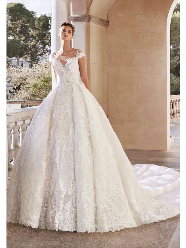 Embroidered Ball Gown With Long Train