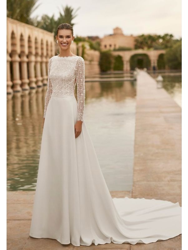 Beaded Backless Crepe Wedding Dress