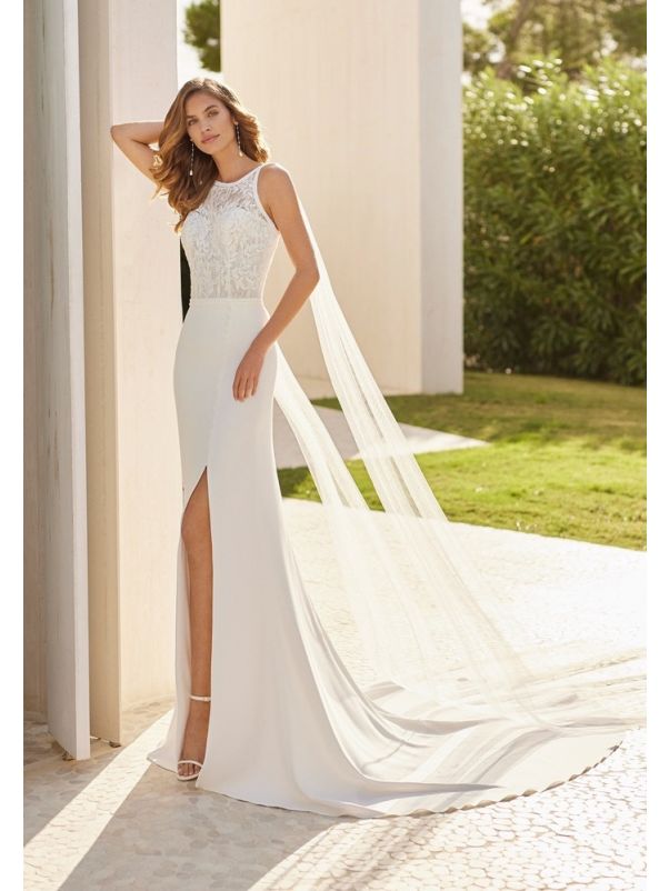 High Slit Crepe Wedding Dress