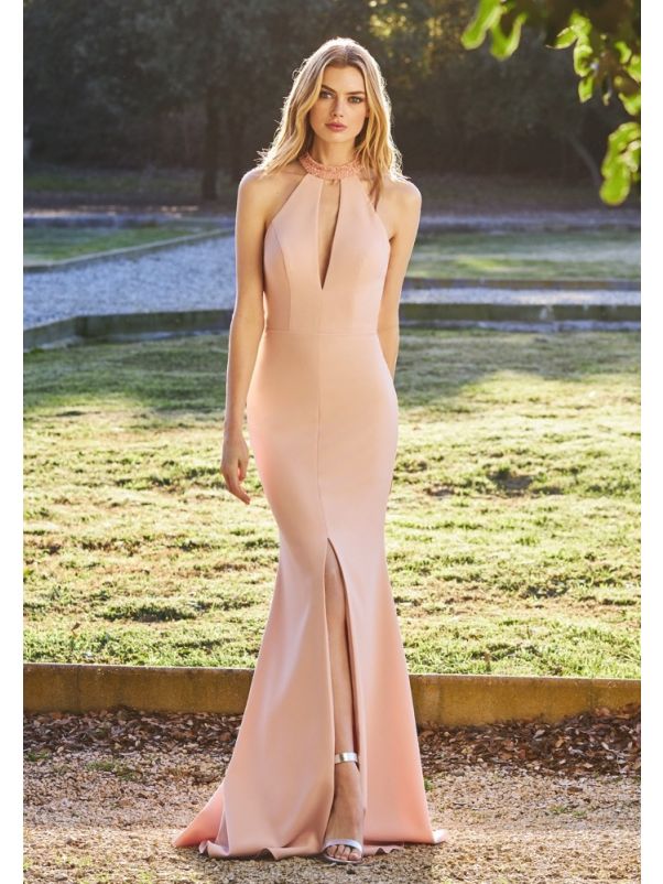 Crepe Evening Gown With Keyhole Back