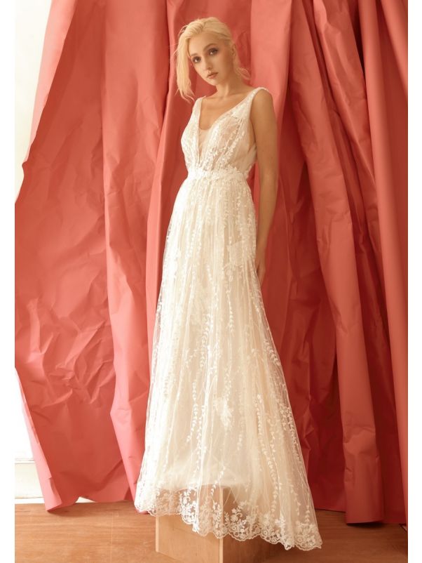 Beaded Floral Tulle Wedding Dress