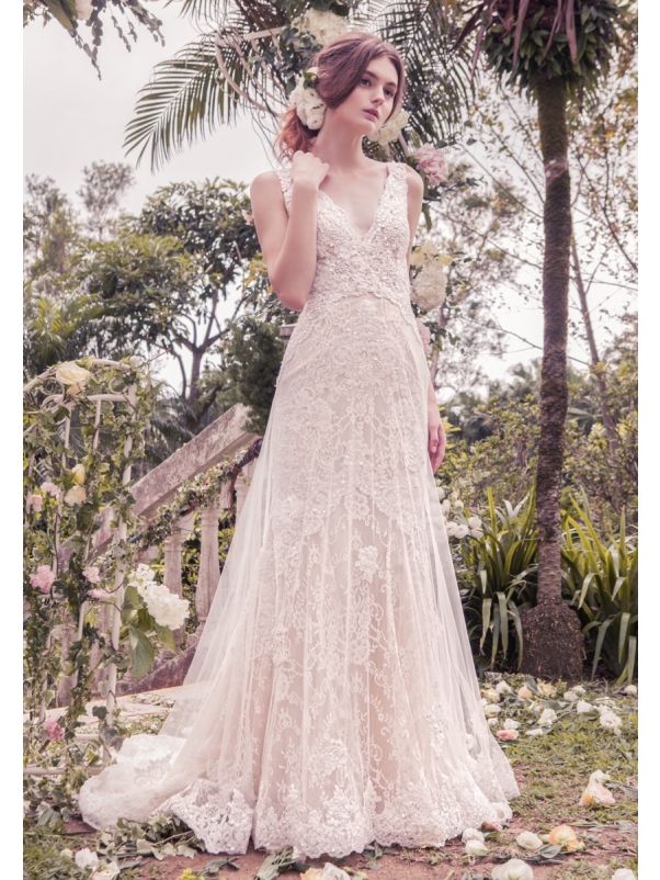 Heavily Beaded Lace Wedding Dress