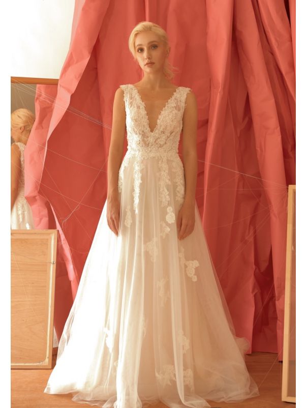 Embroidered Tulle Wedding Dress With Low Back