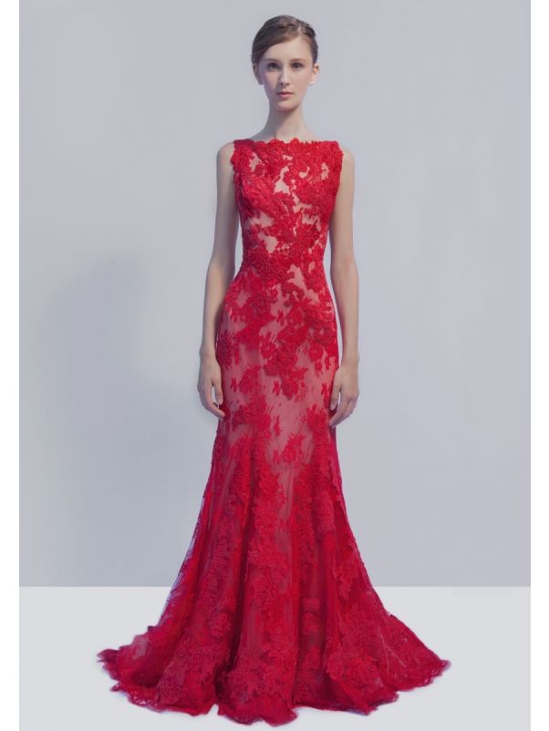 Embroidered Evening Dress With Open Back