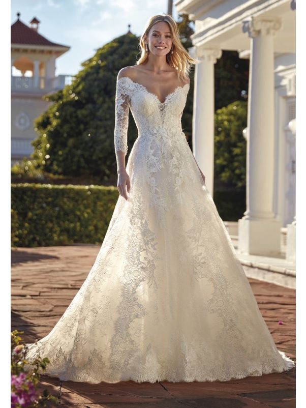 Beaded Illusion Sleeve Wedding Dress
