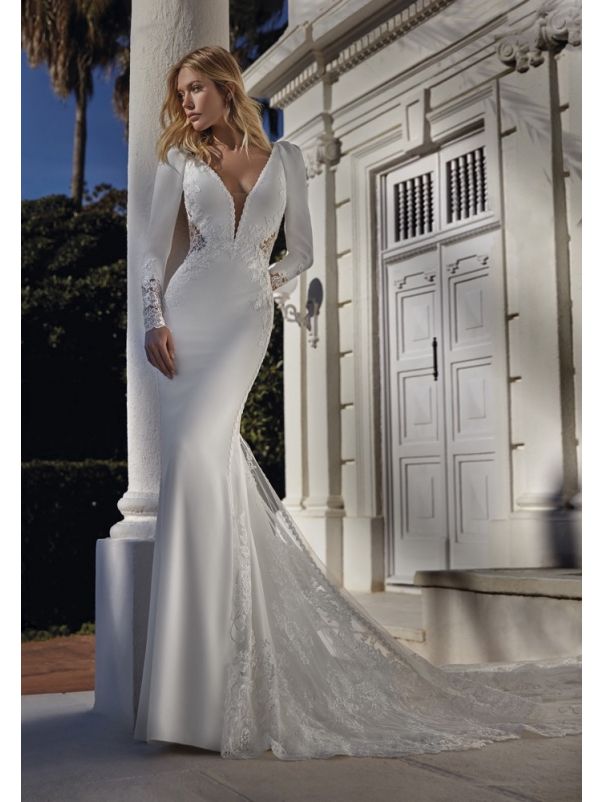 Illusion Back Crepe Wedding Dress