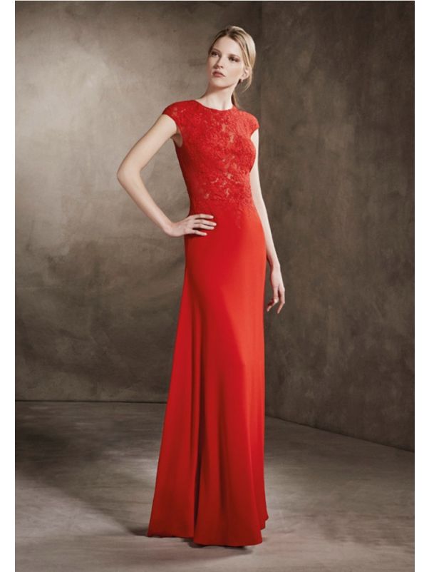 Embroidered Red Crepe Gown