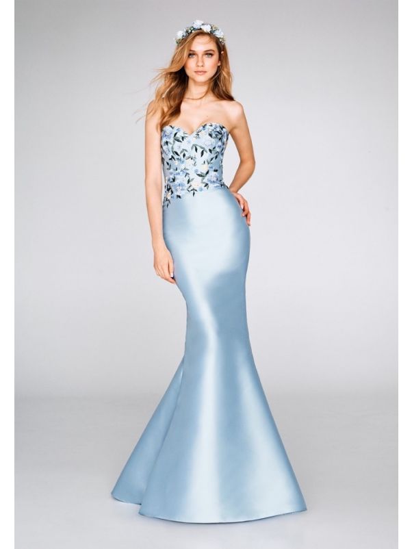Embroidered Flower Mikado Gown