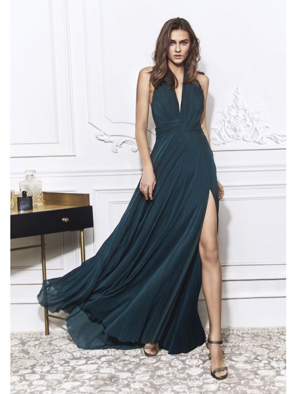 Flowing Draped Slit Gown