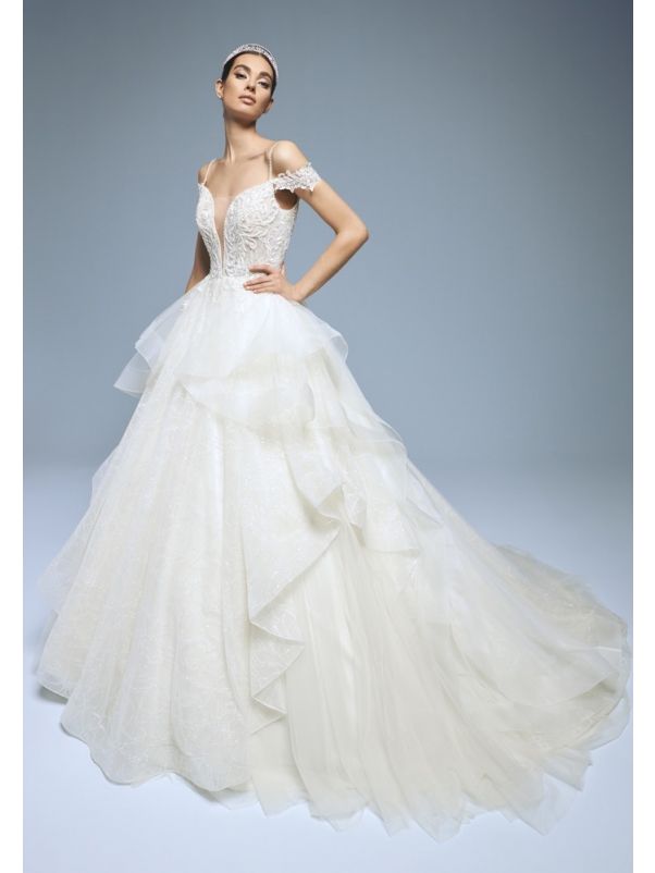 Embroidered Ruffle Wedding Dress