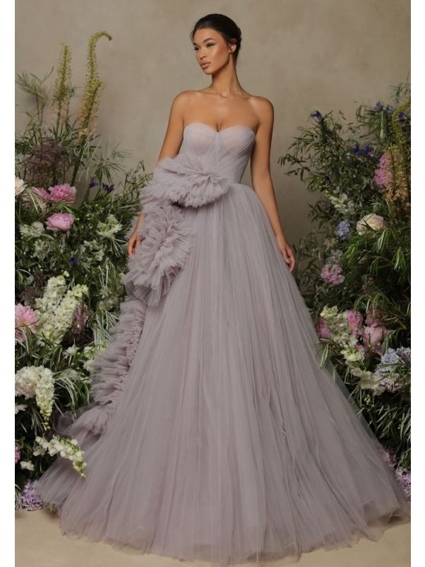 Draped Ruffle Evening Gown