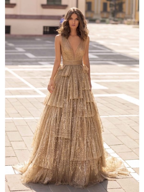 Glittering Gold Tiered Ball Gown