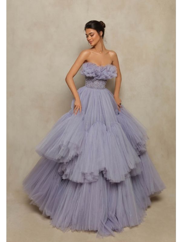 Beaded Ruffle Evening Gown