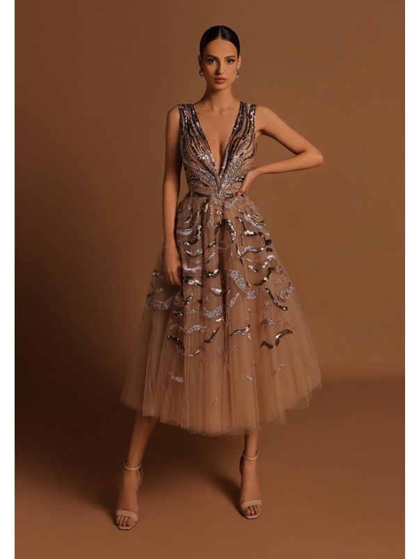 Embellished Backless Midi Dress
