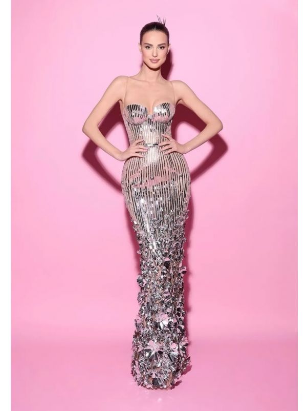 Embellished Metallic Gown