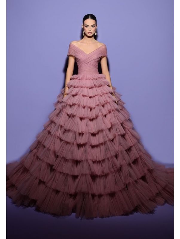 Draped Ruffle Evening Gown