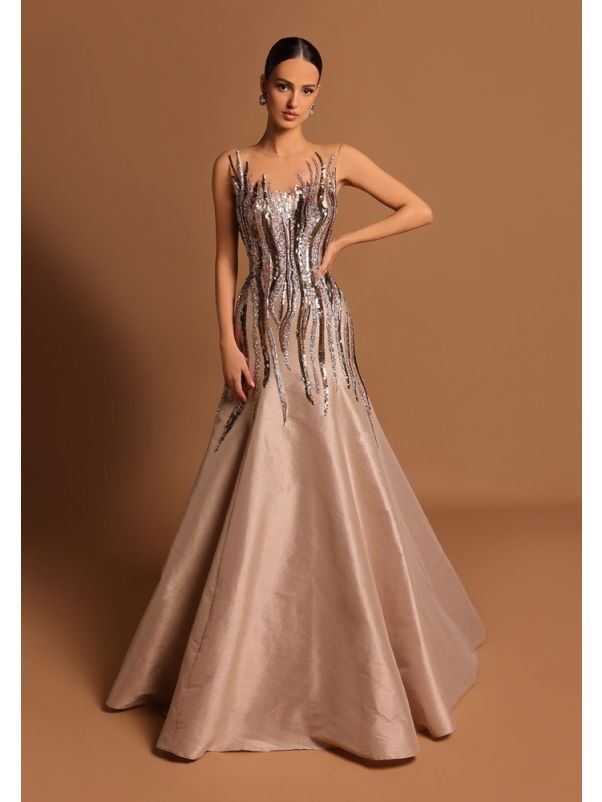 Embellished Taffeta Gown