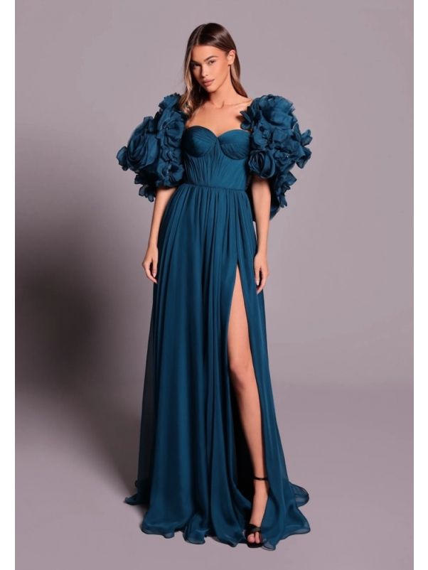 Ruffled-Detail Draped Gown