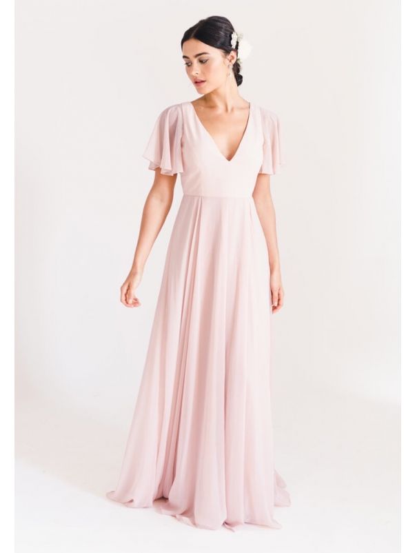 Chiffon Bridesmaid Dress With Ruffle Sleeves