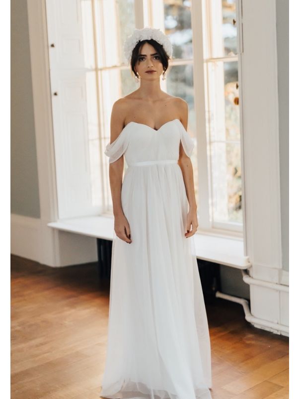 Draped Soft Tulle Wedding Dress