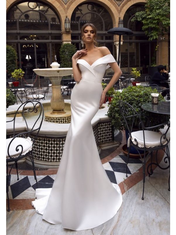 Off-Shoulder Satin Wedding Dress
