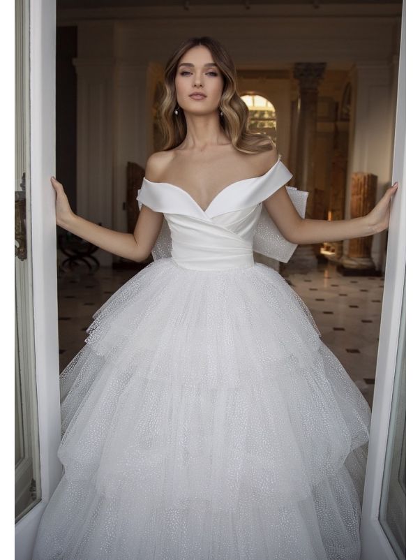 Draped Ruffle Wedding Dress