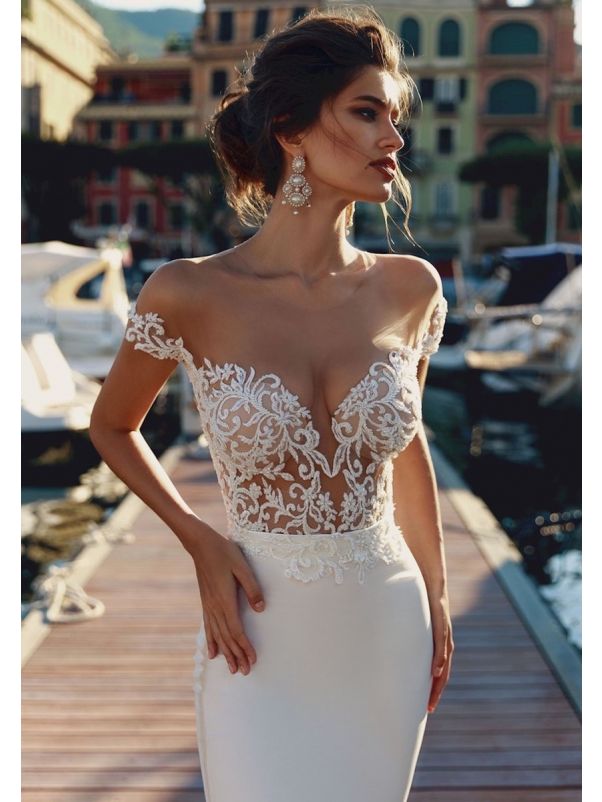 Beaded Tattoo-Effect Crepe Wedding Dress